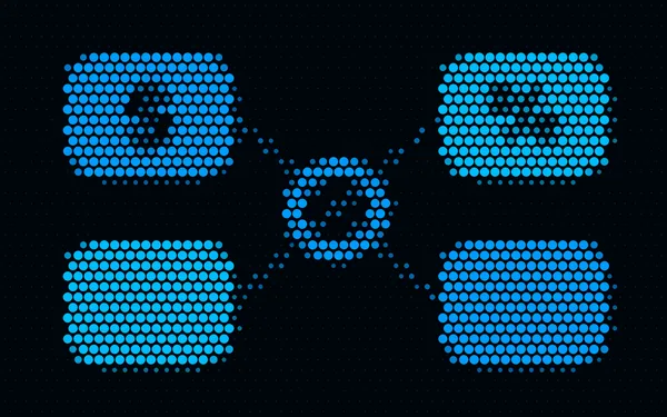 Four dotted tiles for dollars, swaps, stocks and events connected to one account