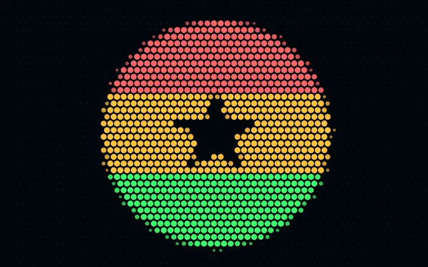 Round flag of Ghana in red, gold and green dots with a black star: Sparkling availability and rules in Ghana