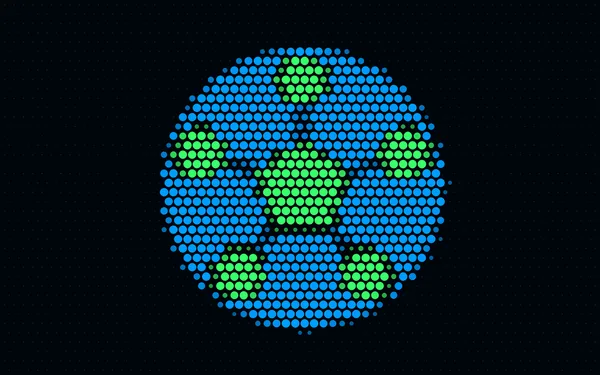 Football made of green and blue dots