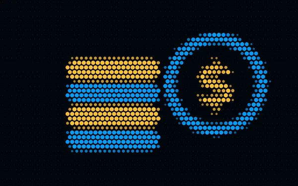 Stack of dotted coins with a dollar sign, in yellow and blue
