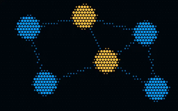 Network of dotted nodes linked by lines: cross-chain swaps between Solana, Ethereum, TON and Bitcoin