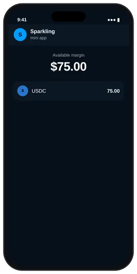 Sparkling balance screen with USDC for margin