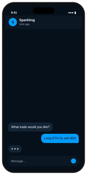 Sparkling chat with the request “long ETH 3x with $50”