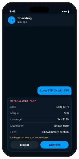 Sparkling perps proposal with size, leverage, liquidation price and fees