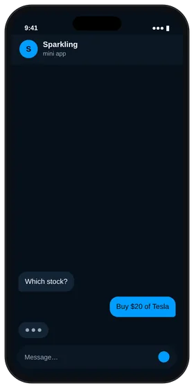 Sparkling chat with the request “buy $20 of Tesla”