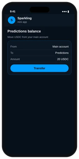 Sparkling screen moving USDC to the Predictions balance