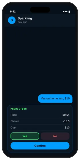 Sparkling prediction proposal with Yes and No prices, shares and cost